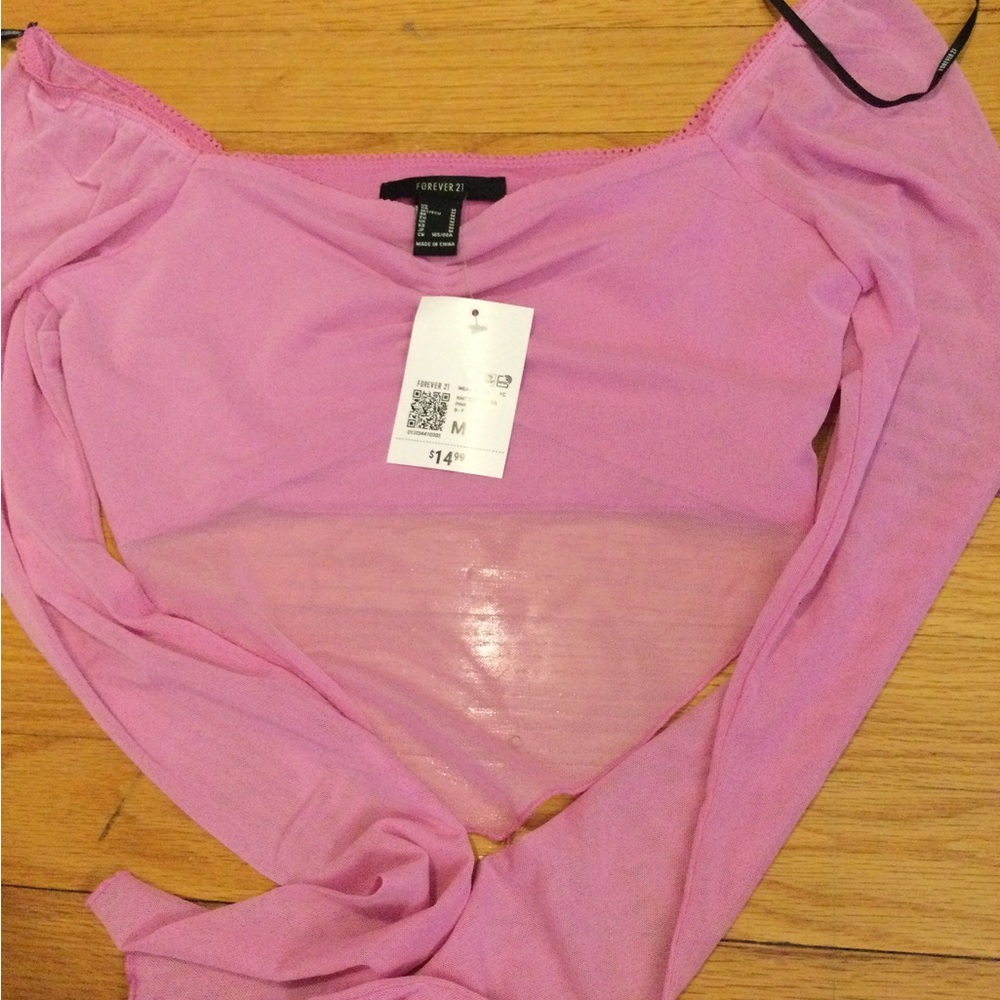 Forever 21 Pink Long-Sleeve Off-Shoulder Top